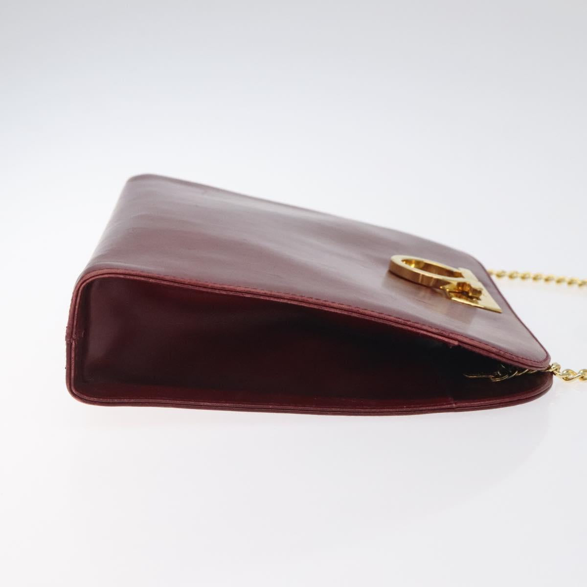 Salvatore Ferragamo Gancini Chain Shoulder Bag Leather Red Gold Auth BA3037
