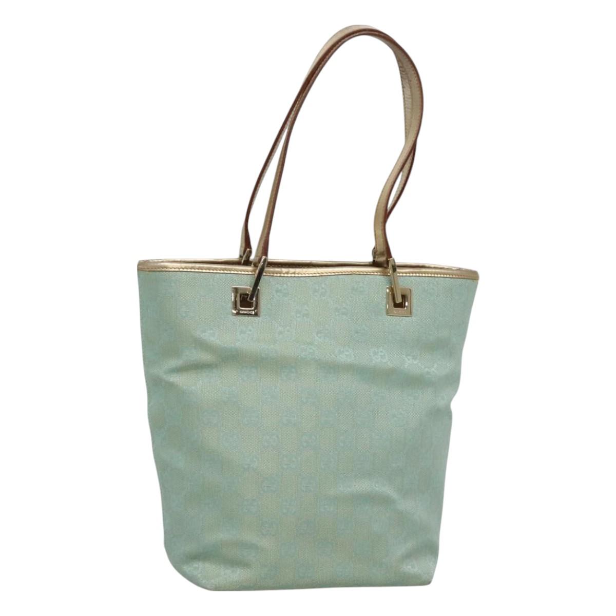 GUCCI GG Canvas Tote Bag Light Blue Gold 002 1099 Auth BA3043