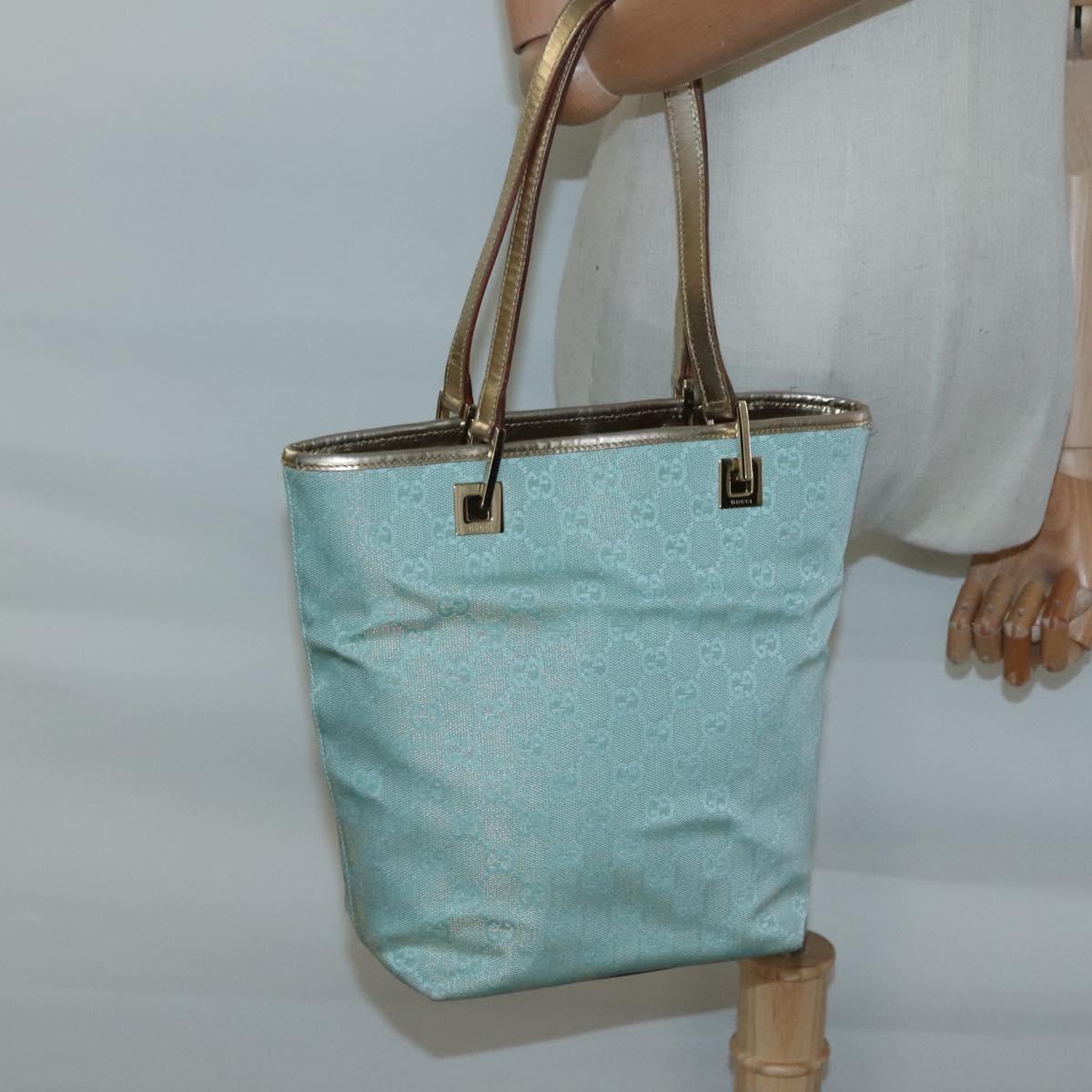 GUCCI GG Canvas Tote Bag Light Blue Gold 002 1099 Auth BA3043