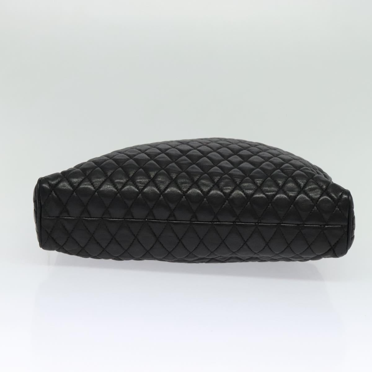 BALLY Chain Quilted Shoulder Bag Leather Black Gold Auth BA3081