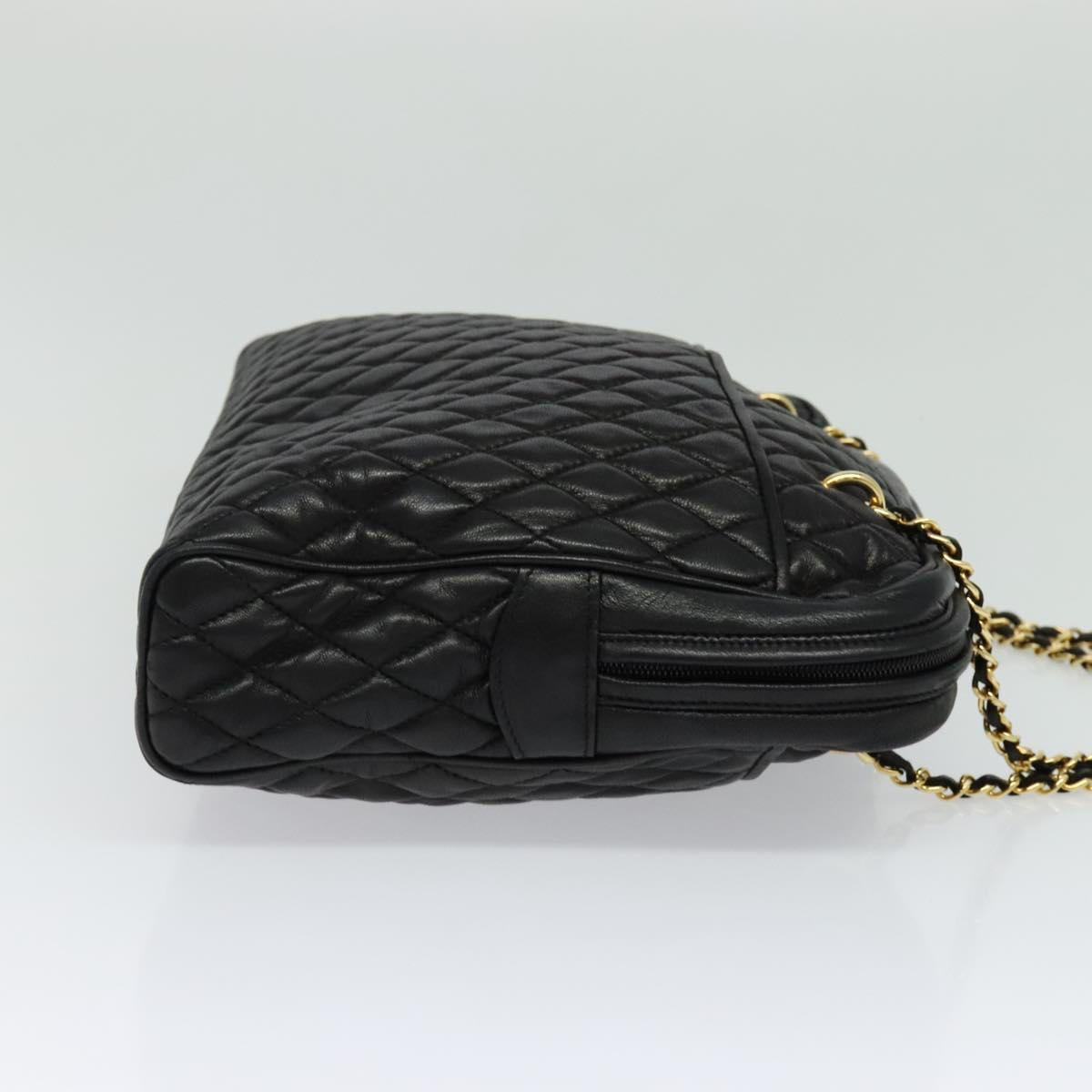 BALLY Chain Quilted Shoulder Bag Leather Black Gold Auth BA3081