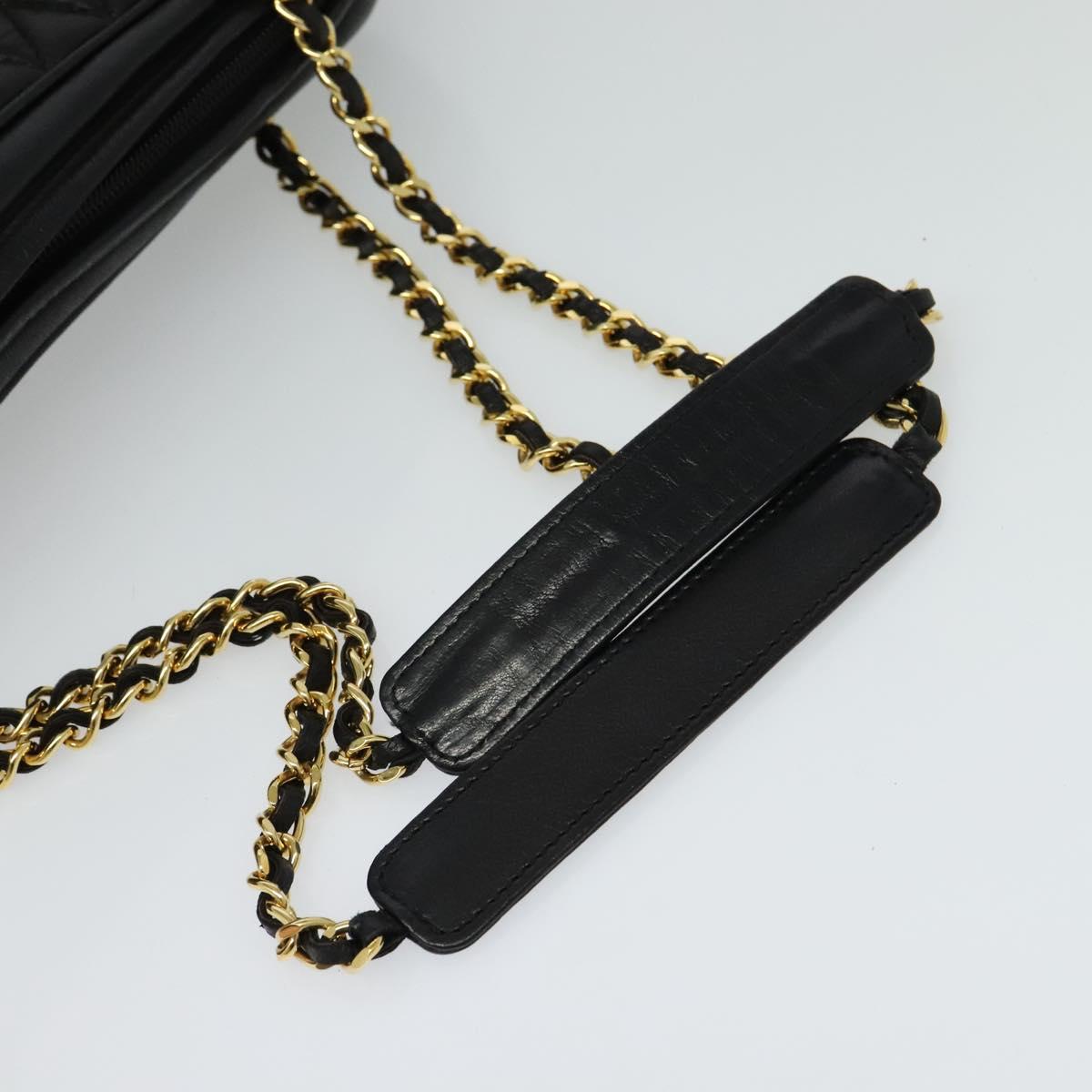 BALLY Chain Quilted Shoulder Bag Leather Black Gold Auth BA3081