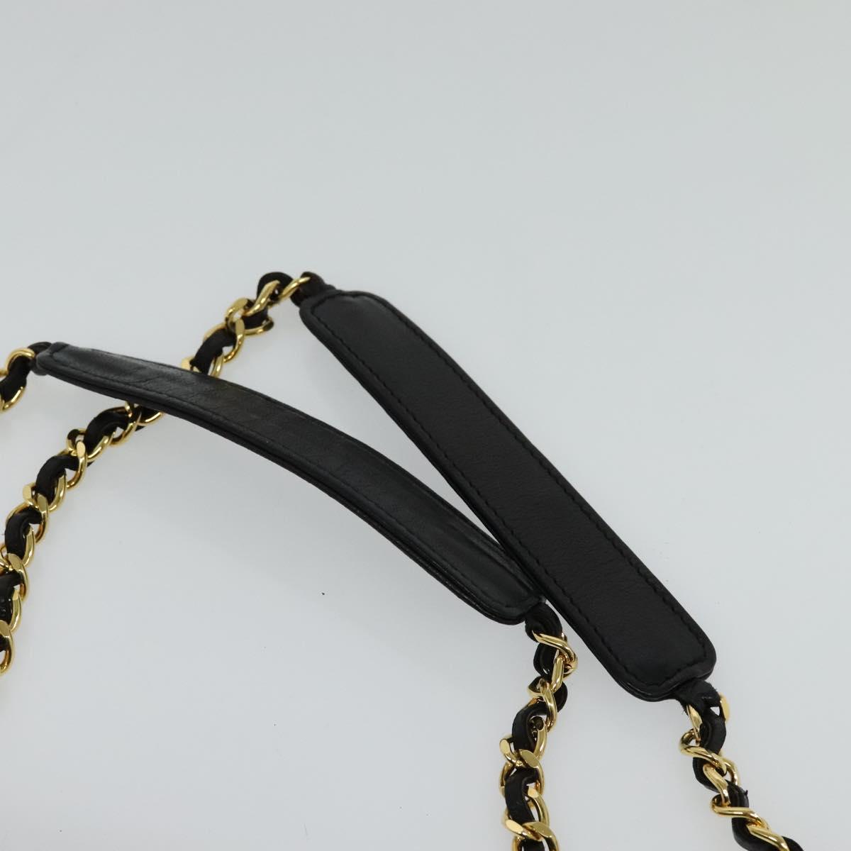 BALLY Chain Quilted Shoulder Bag Leather Black Gold Auth BA3081