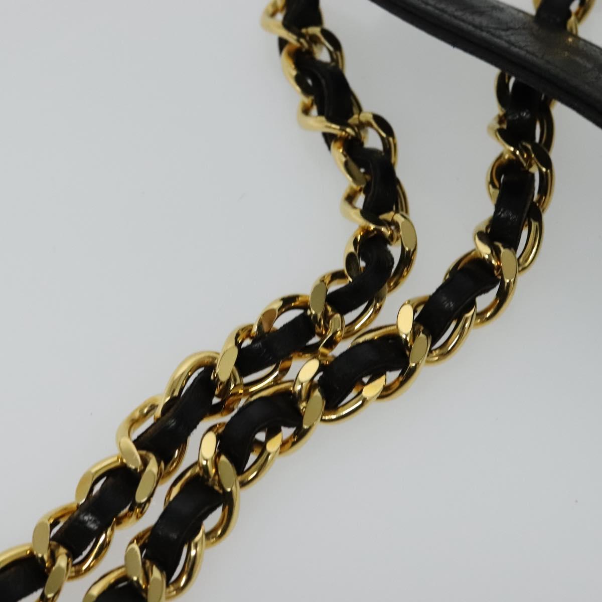 BALLY Chain Quilted Shoulder Bag Leather Black Gold Auth BA3081