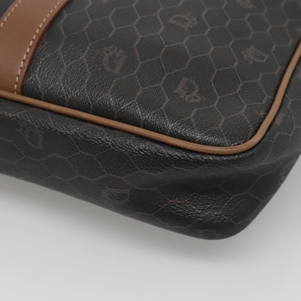 Christian Dior Honeycomb Canvas Business Bag PVC Black Gold Auth BA3097