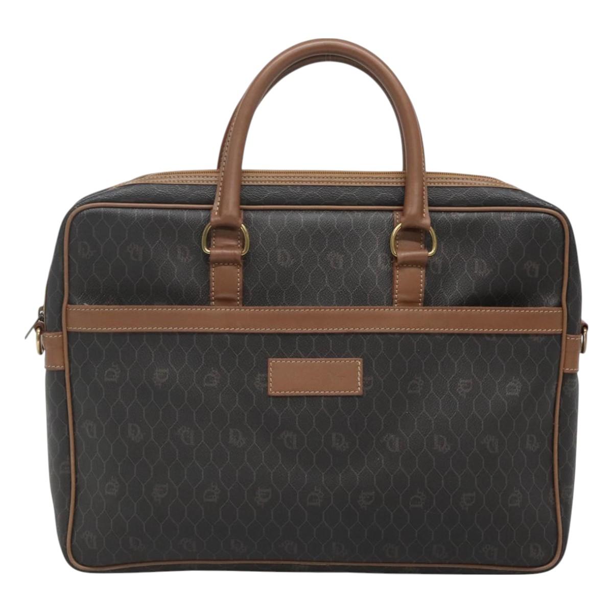 Christian Dior Honeycomb Canvas Business Bag PVC Black Gold Auth BA3097