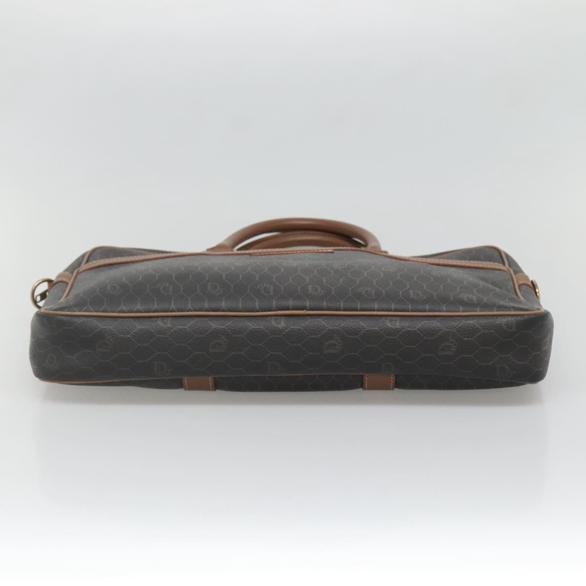 Christian Dior Honeycomb Canvas Business Bag PVC Black Gold Auth BA3097