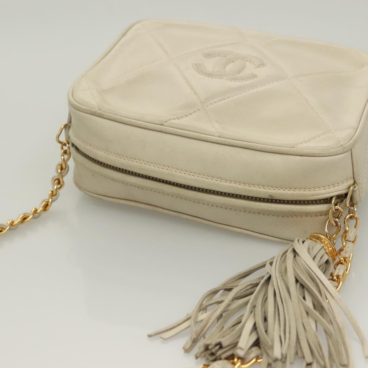 CHANEL Matelasse COCO Mark Chain Bag Lamb Skin Beige Gold CC Auth BA3101
