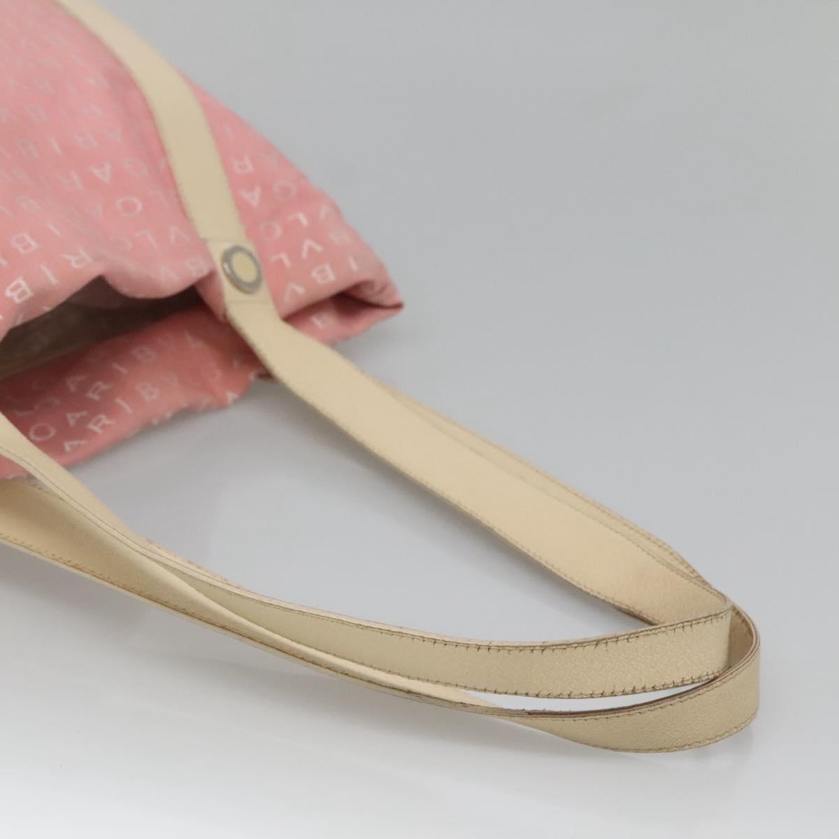 BVLGARI Logo Mania Tote Bag Canvas Pink Silver Auth BA3106