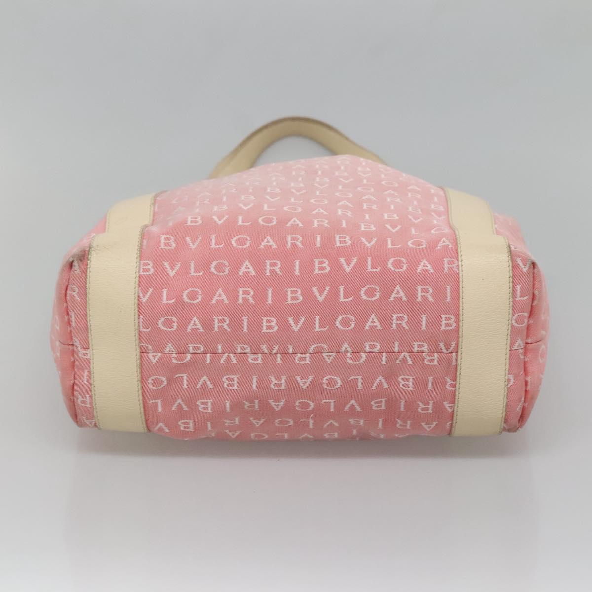 BVLGARI Logo Mania Tote Bag Canvas Pink Silver Auth BA3106