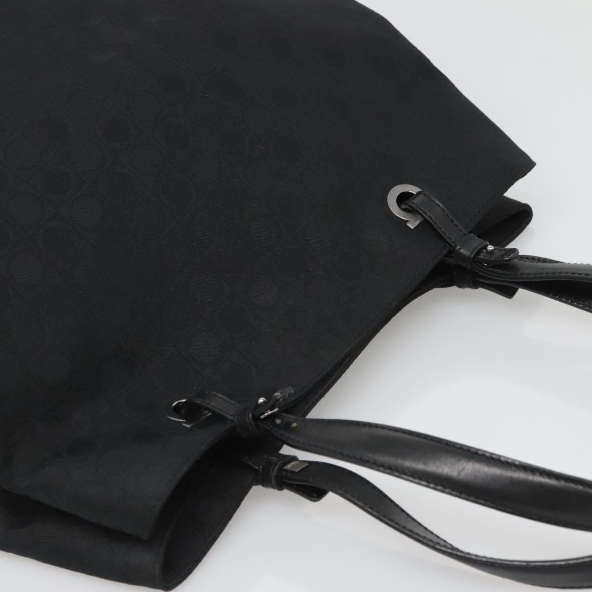 Salvatore Ferragamo Gancini Tote Bag Canvas Black Silver Auth BA3107