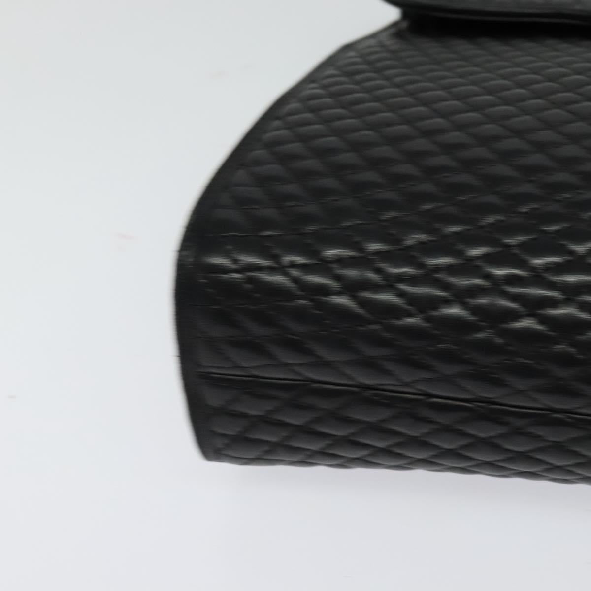 BALLY Quilted Hand Bag Leather Black Gold Auth BA3112