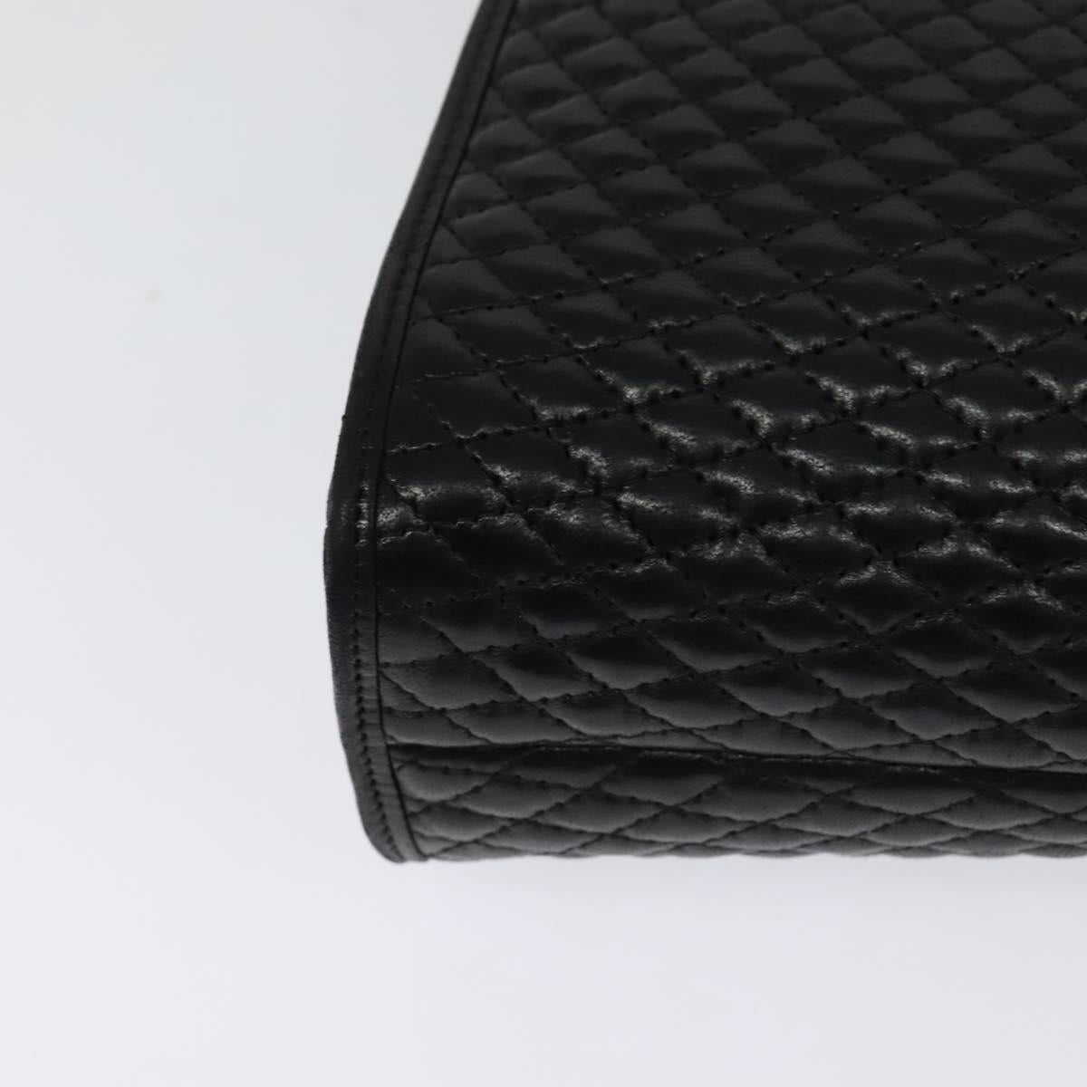 BALLY Quilted Hand Bag Leather Black Gold Auth BA3112
