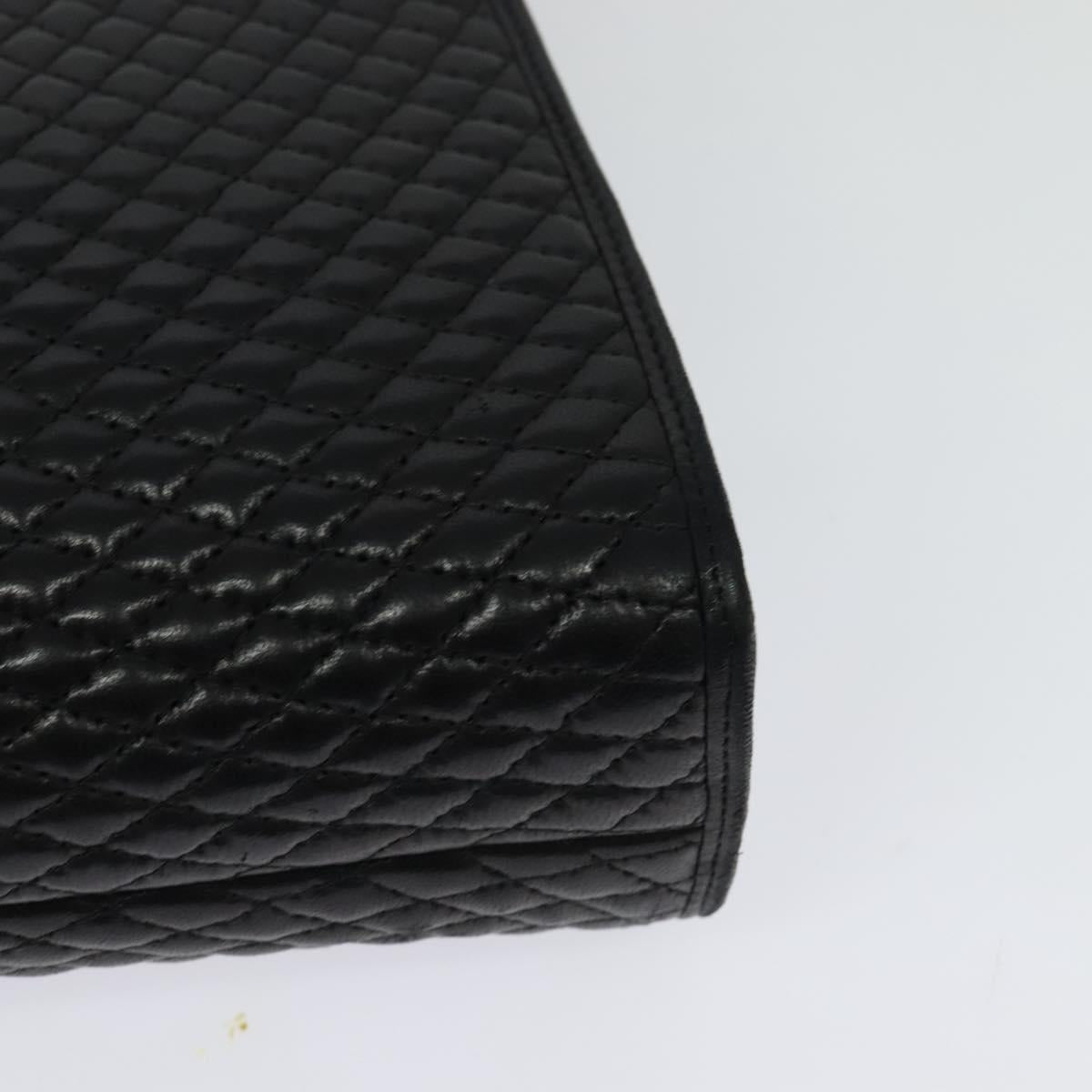 BALLY Quilted Hand Bag Leather Black Gold Auth BA3112