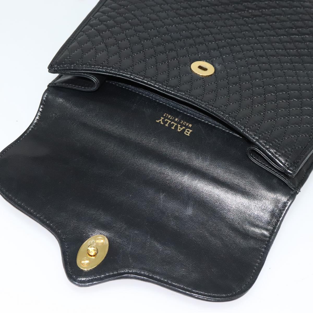 BALLY Quilted Hand Bag Leather Black Gold Auth BA3112