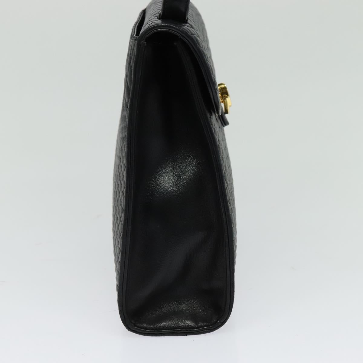 BALLY Quilted Hand Bag Leather Black Gold Auth BA3112