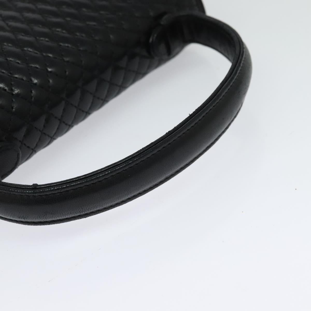 BALLY Quilted Hand Bag Leather Black Gold Auth BA3112