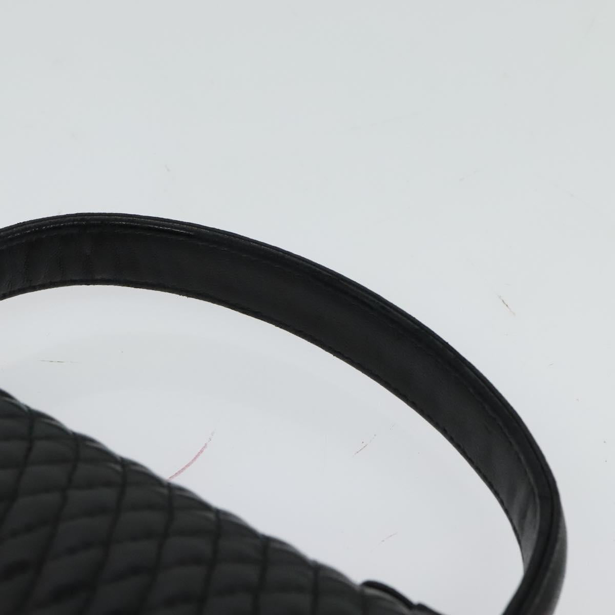 BALLY Quilted Hand Bag Leather Black Gold Auth BA3112