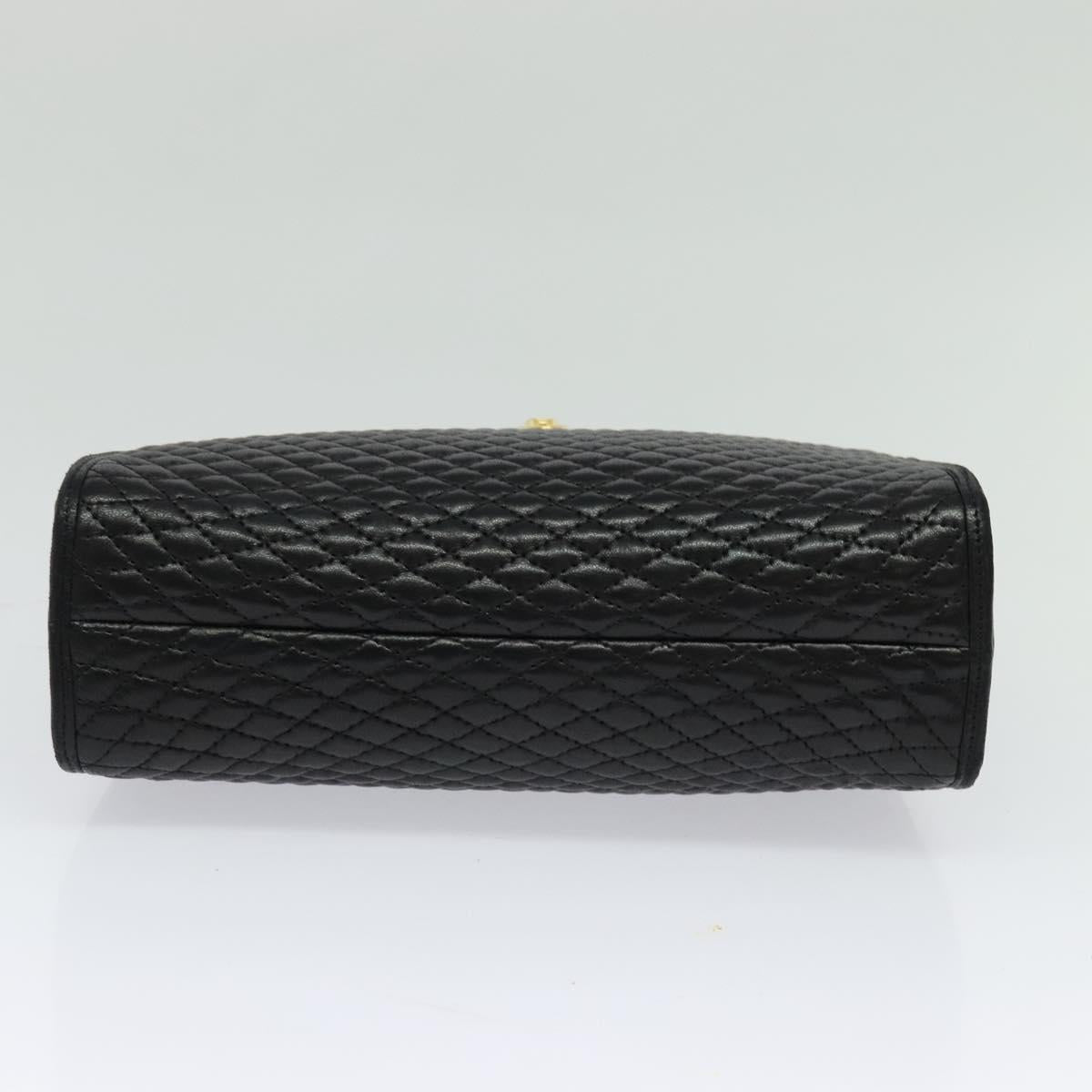 BALLY Quilted Hand Bag Leather Black Gold Auth BA3112