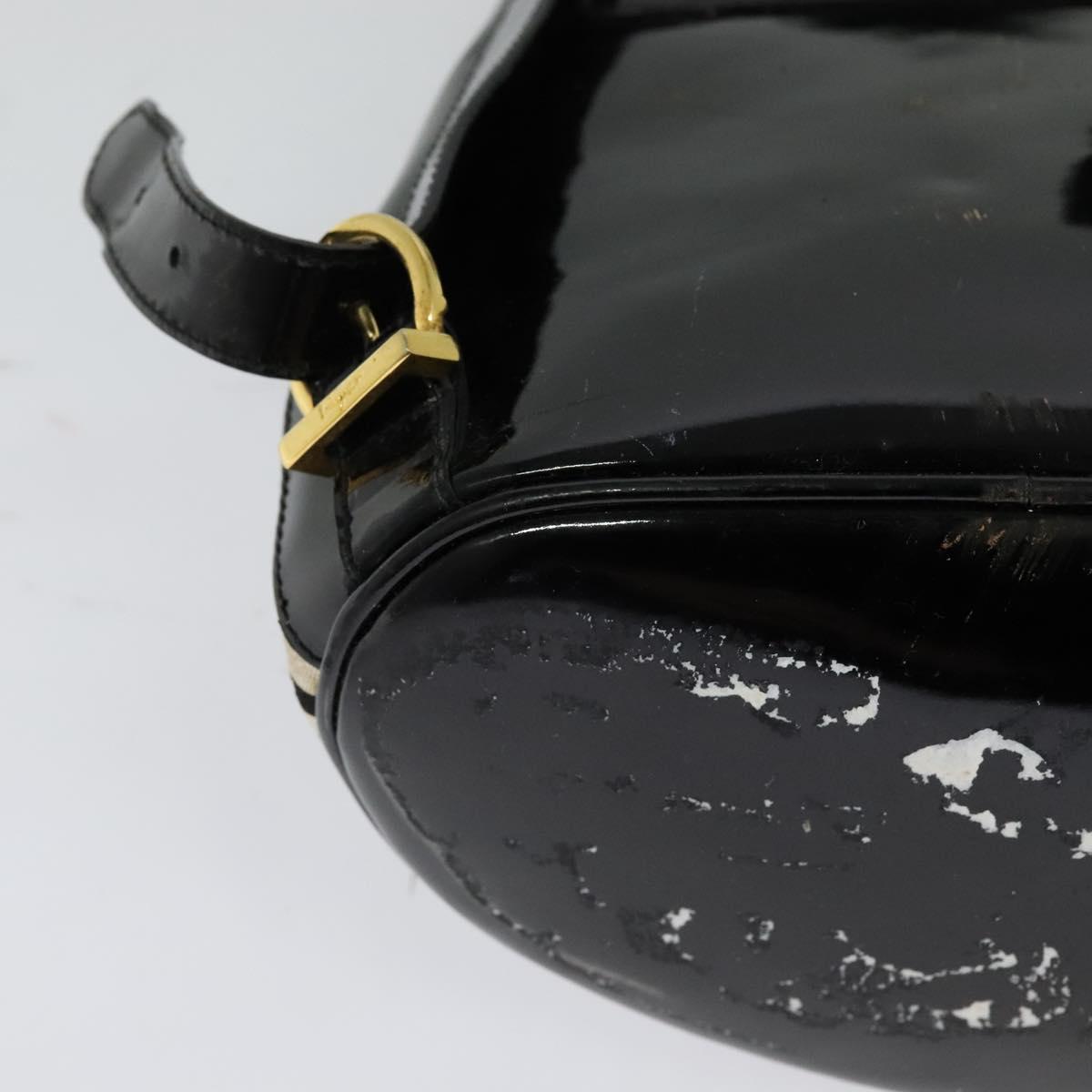 Salvatore Ferragamo Backpack Patent Canvas Black Gold Auth BA3113