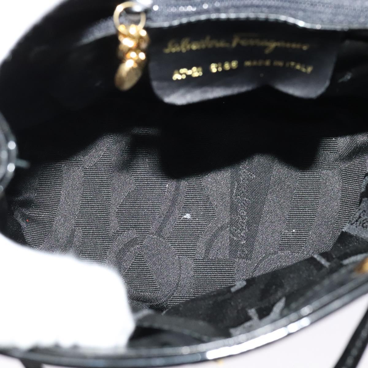 Salvatore Ferragamo Backpack Patent Canvas Black Gold Auth BA3113