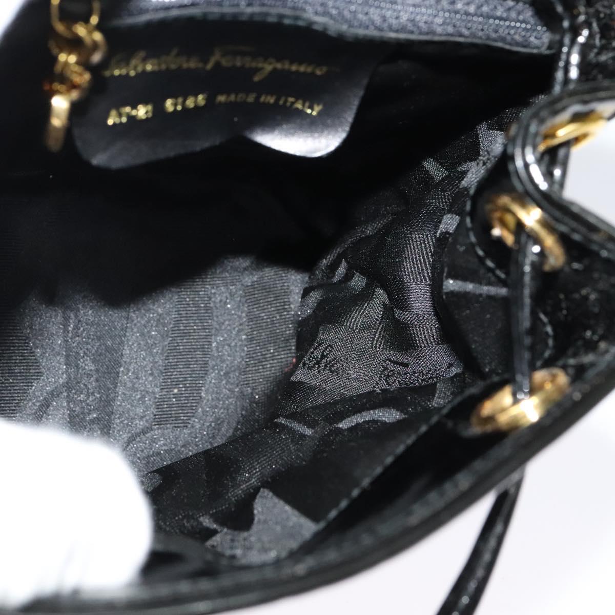 Salvatore Ferragamo Backpack Patent Canvas Black Gold Auth BA3113