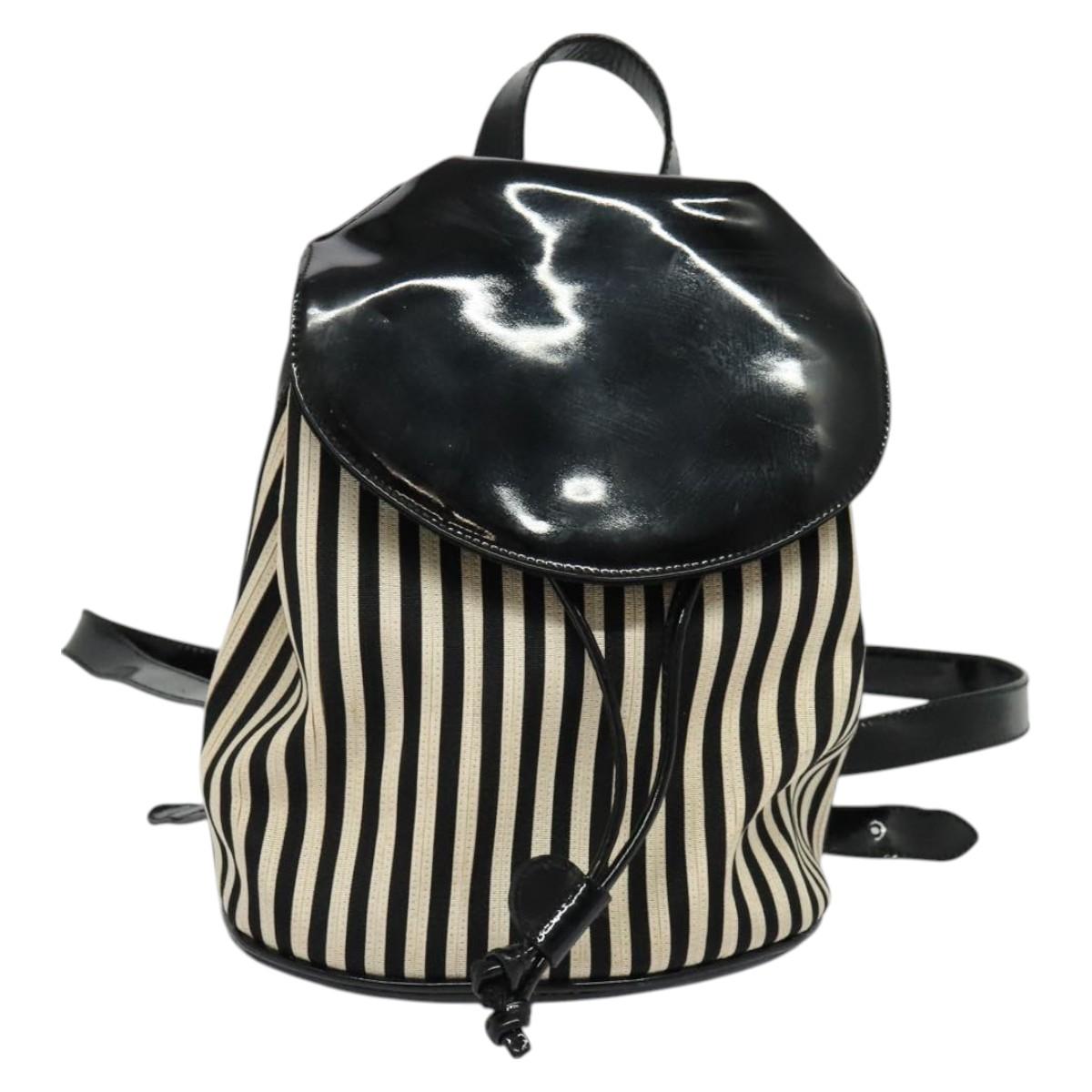 Salvatore Ferragamo Backpack Patent Canvas Black Gold Auth BA3113