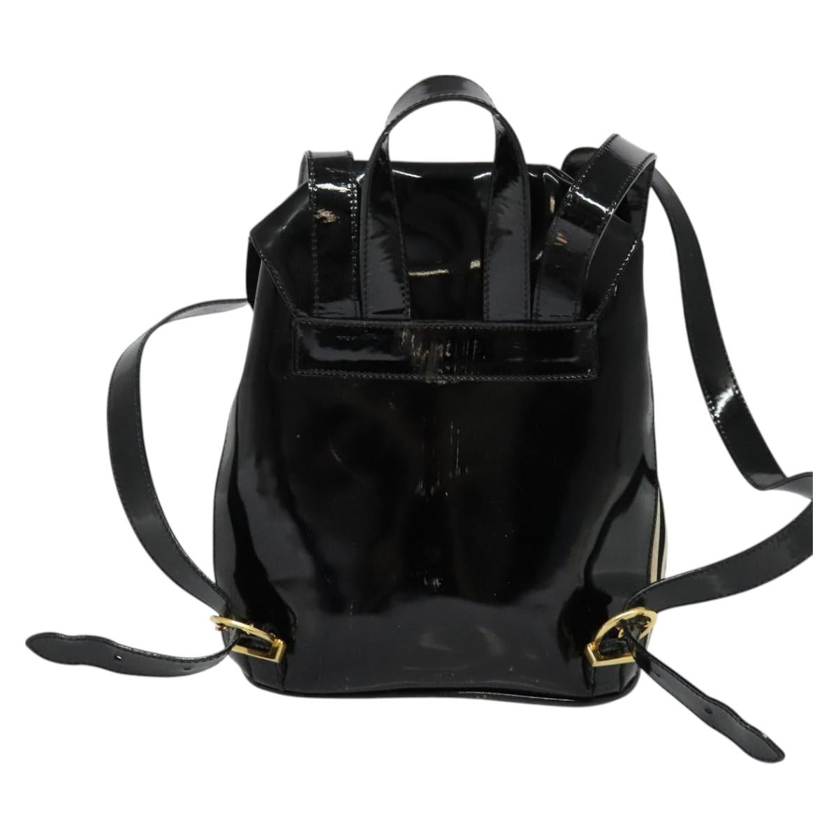 Salvatore Ferragamo Backpack Patent Canvas Black Gold Auth BA3113
