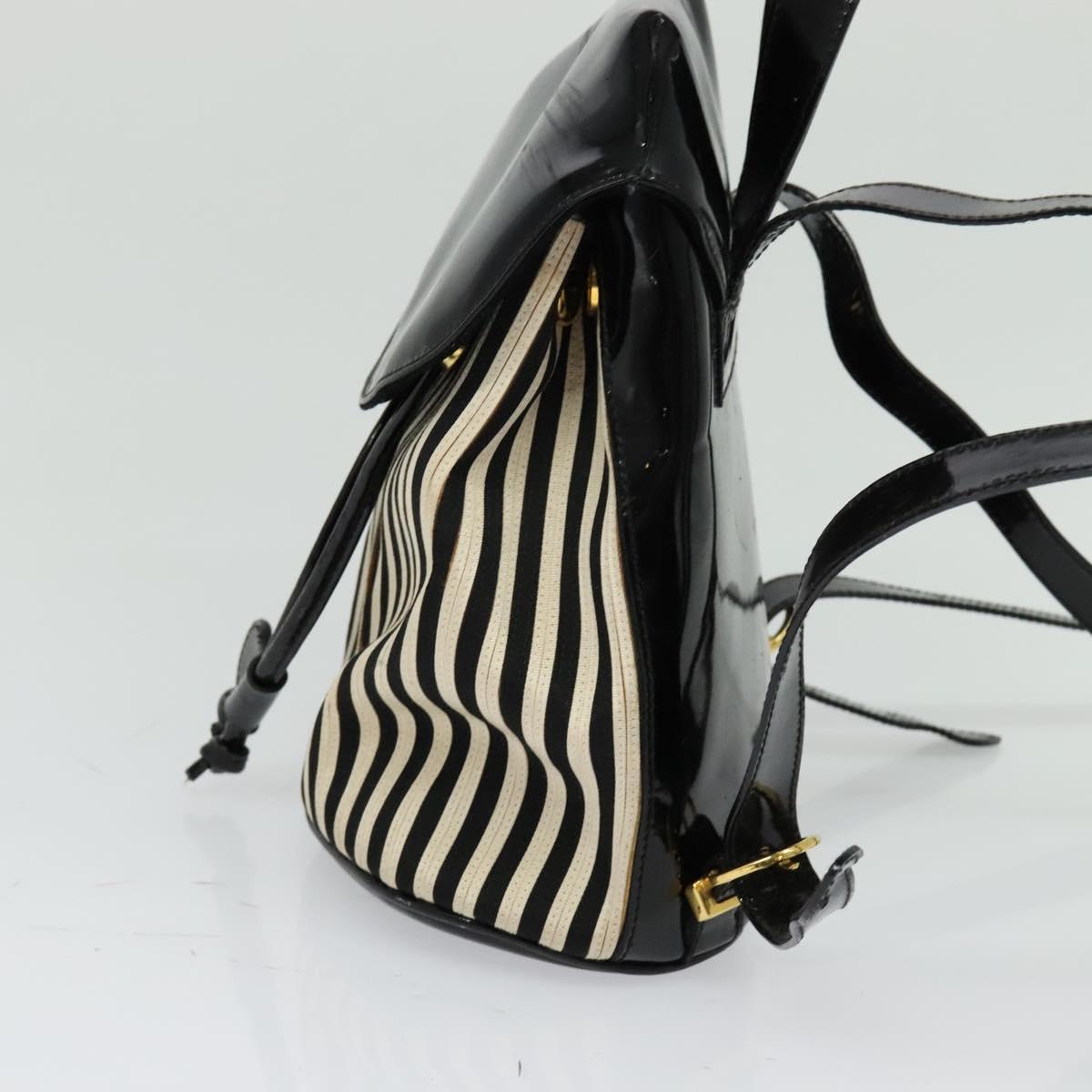 Salvatore Ferragamo Backpack Patent Canvas Black Gold Auth BA3113