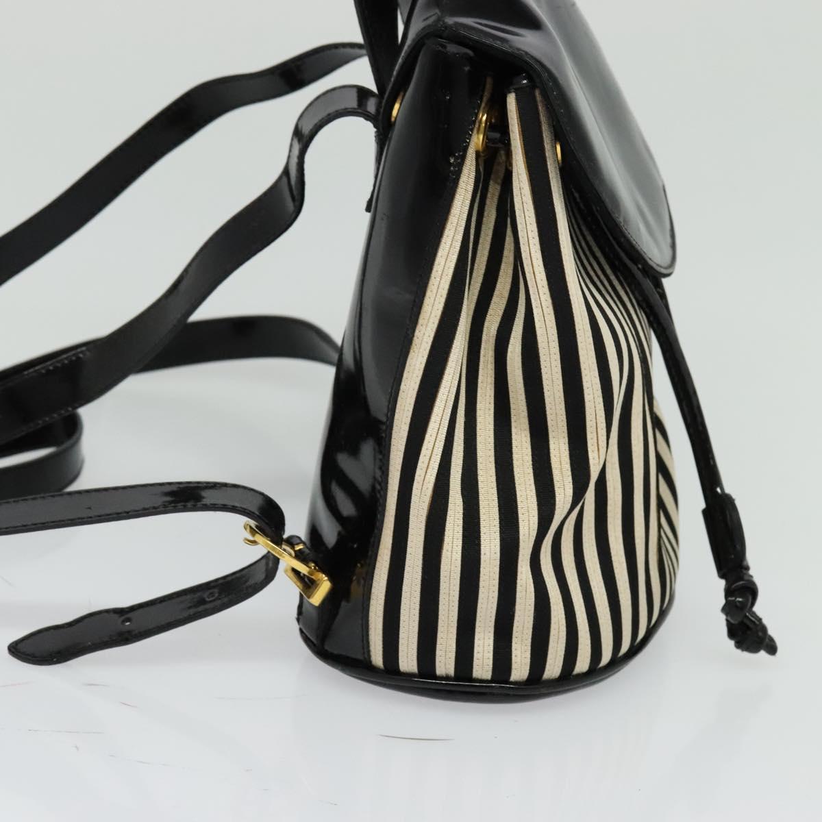 Salvatore Ferragamo Backpack Patent Canvas Black Gold Auth BA3113