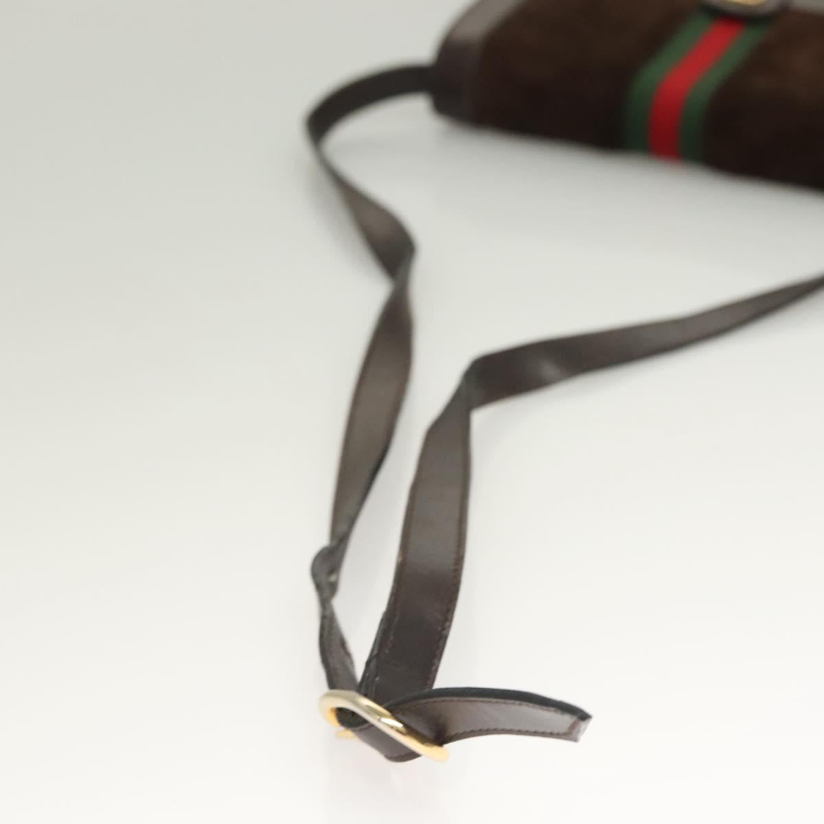 GUCCI GG Canvas Web Sherry Line Bag Suede Leather Dark Brown gold Auth BA3132
