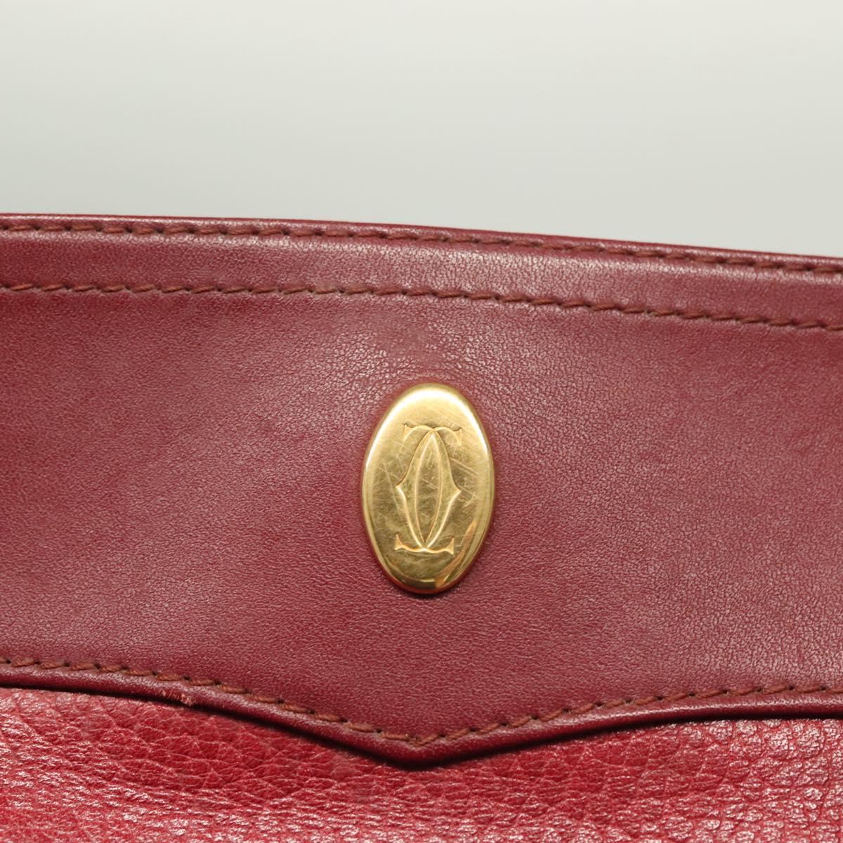 CARTIER Must Line Shoulder Bag Leather Bordeaux Gold Auth BA3142