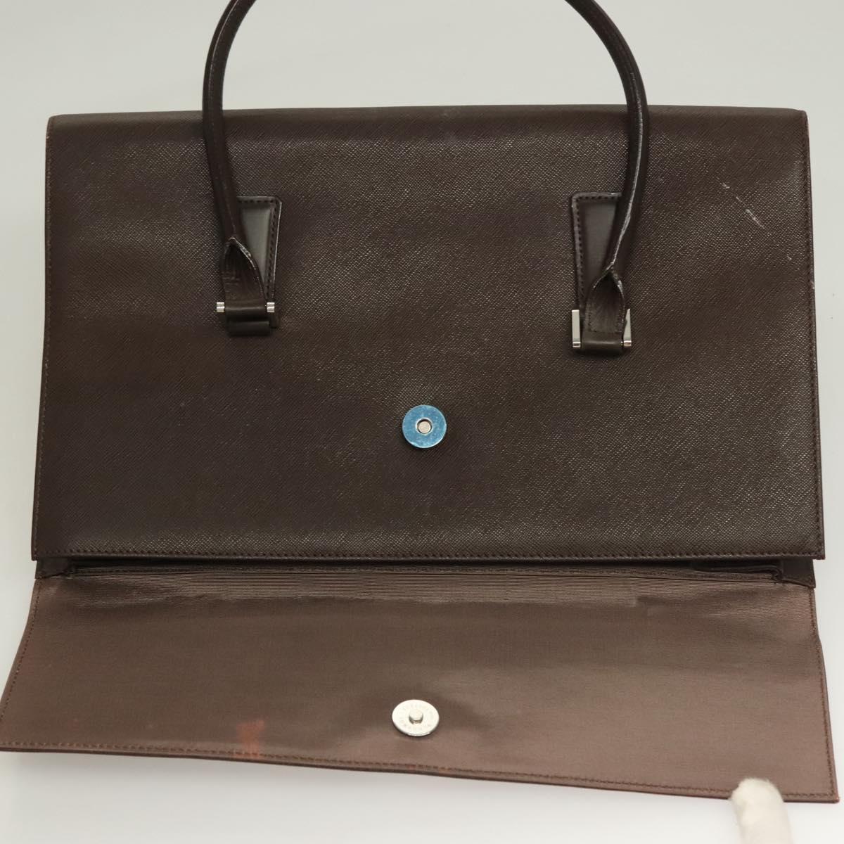 BURBERRY Hand Bag Leather Silver Brown Auth BA3148