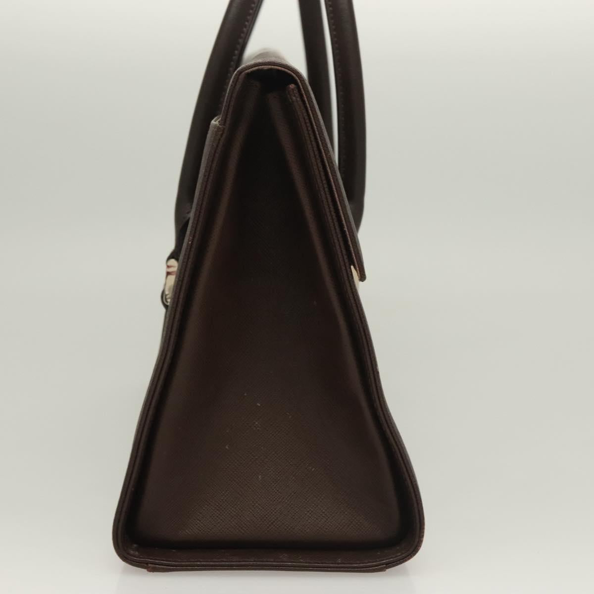 BURBERRY Hand Bag Leather Silver Brown Auth BA3148