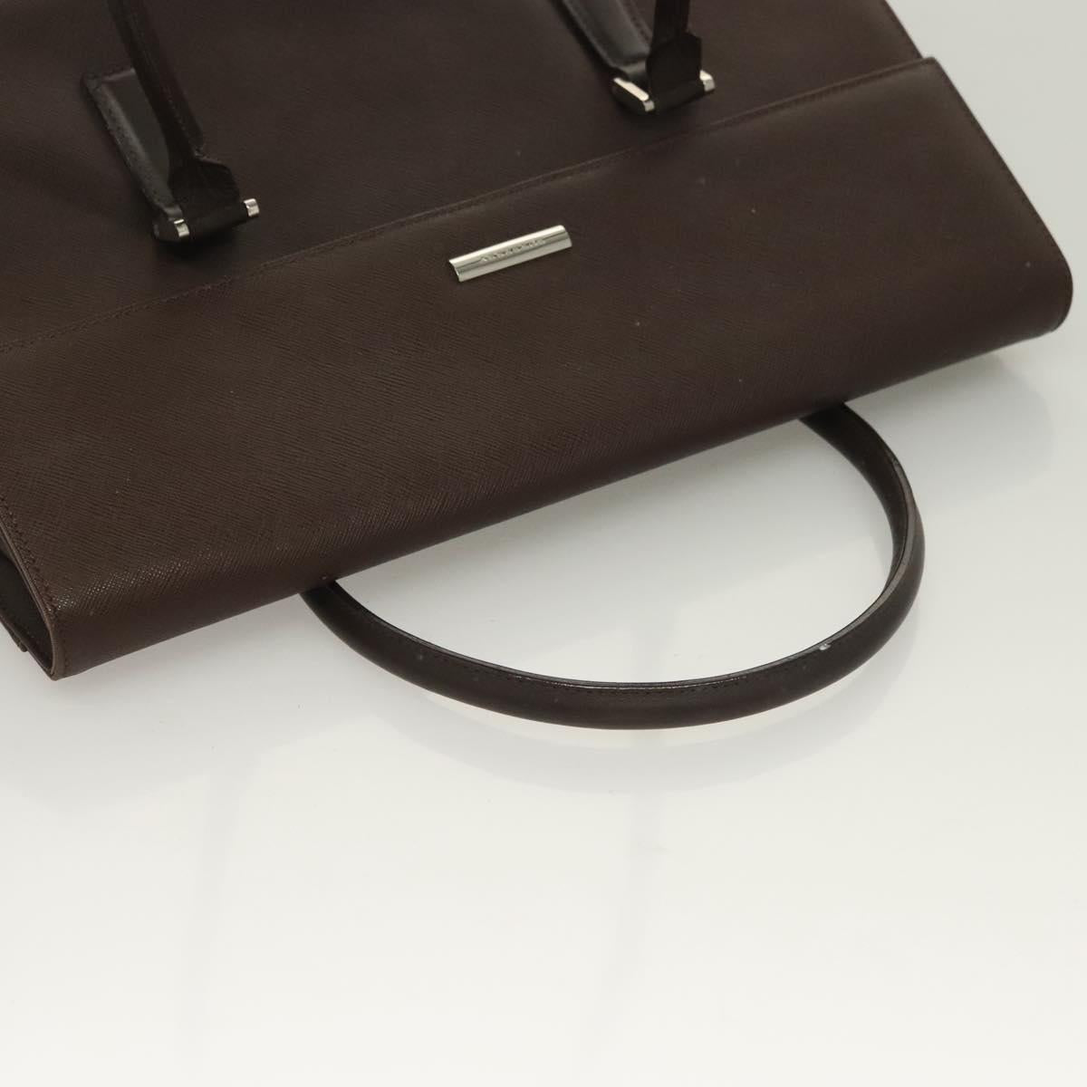BURBERRY Hand Bag Leather Silver Brown Auth BA3148