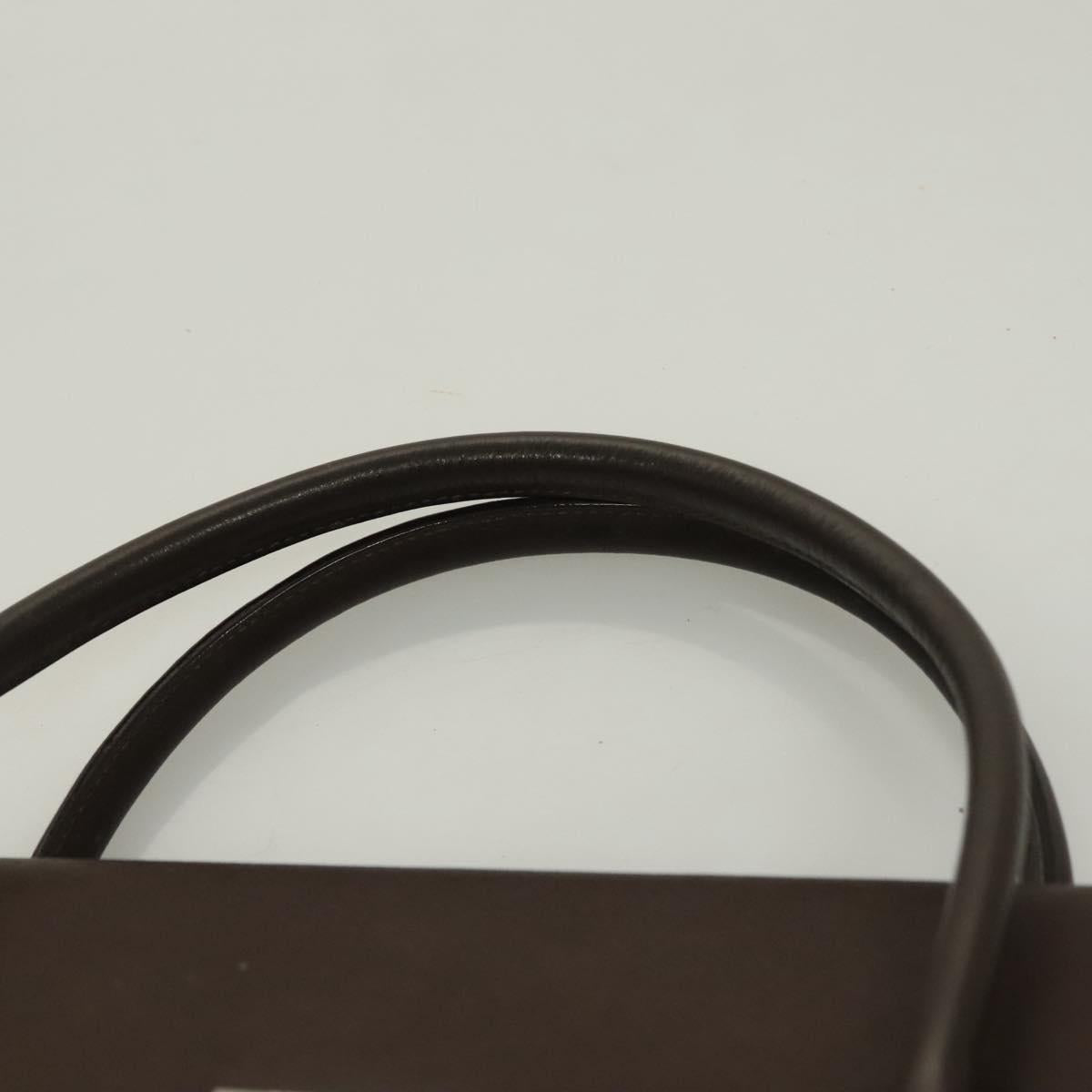 BURBERRY Hand Bag Leather Silver Brown Auth BA3148