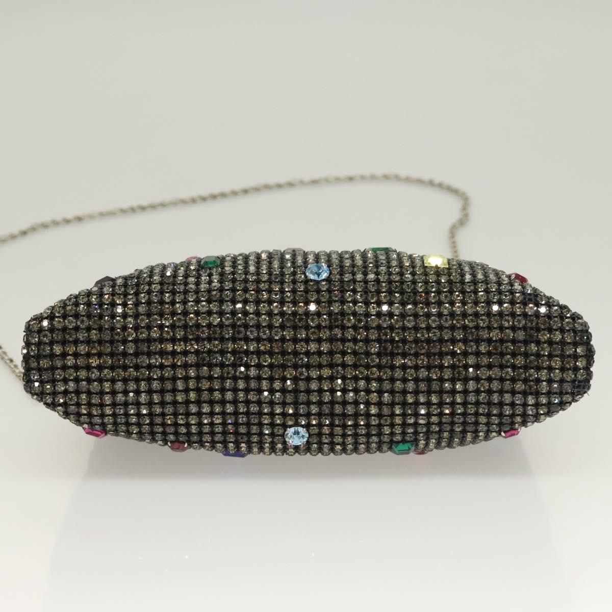 BALLY Rhinestone Chain Shoulder Bag Leather Black Silver Auth BA3151