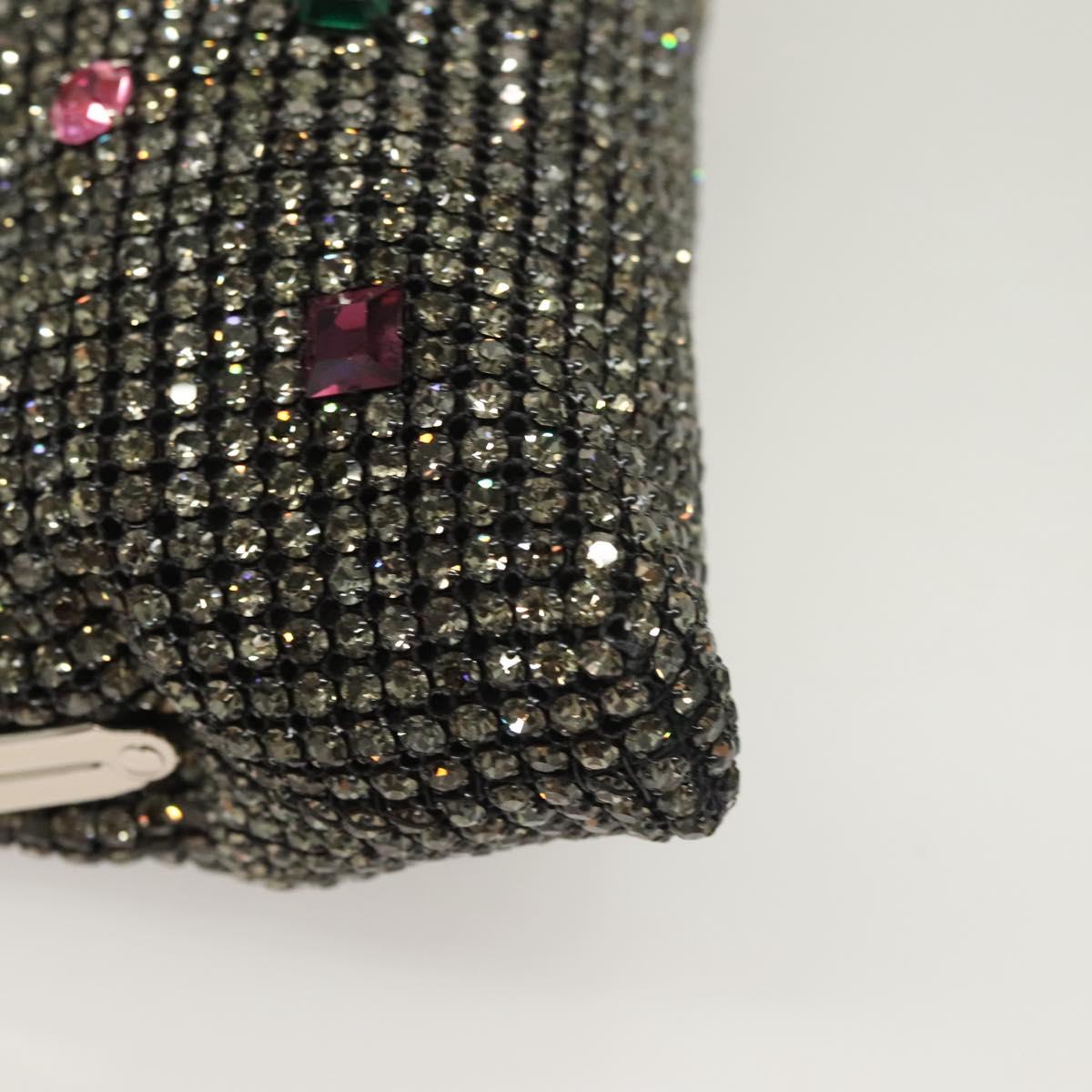 BALLY Rhinestone Chain Shoulder Bag Leather Black Silver Auth BA3151