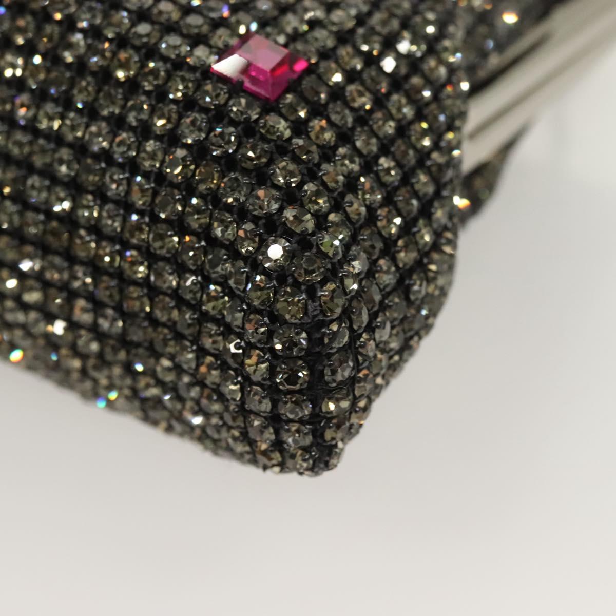 BALLY Rhinestone Chain Shoulder Bag Leather Black Silver Auth BA3151