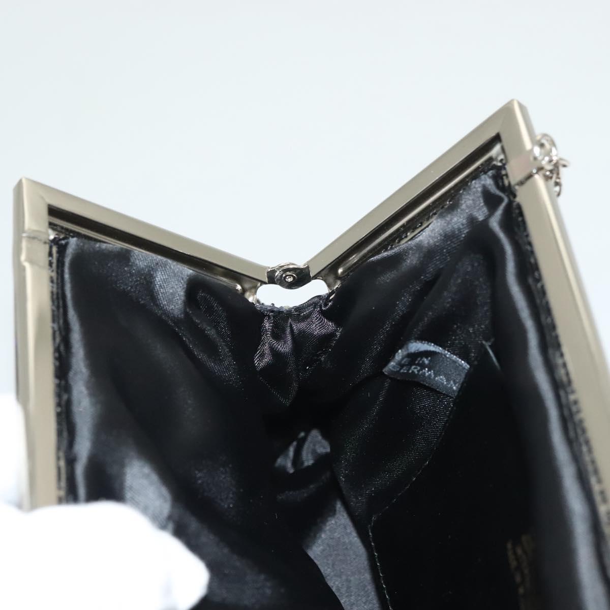 BALLY Rhinestone Chain Shoulder Bag Leather Black Silver Auth BA3151