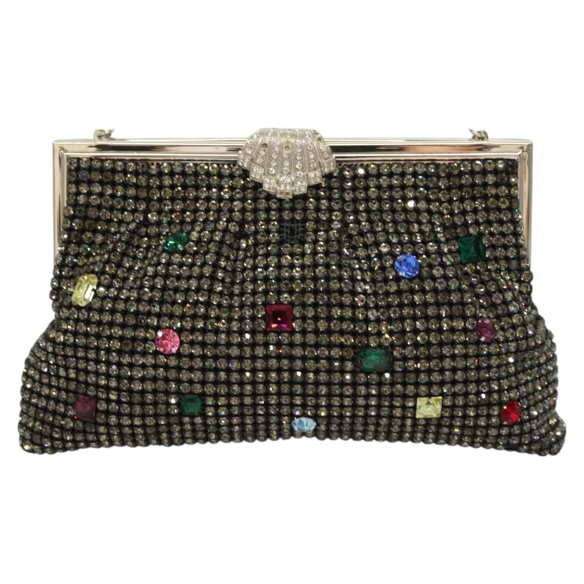 BALLY Rhinestone Chain Shoulder Bag Leather Black Silver Auth BA3151