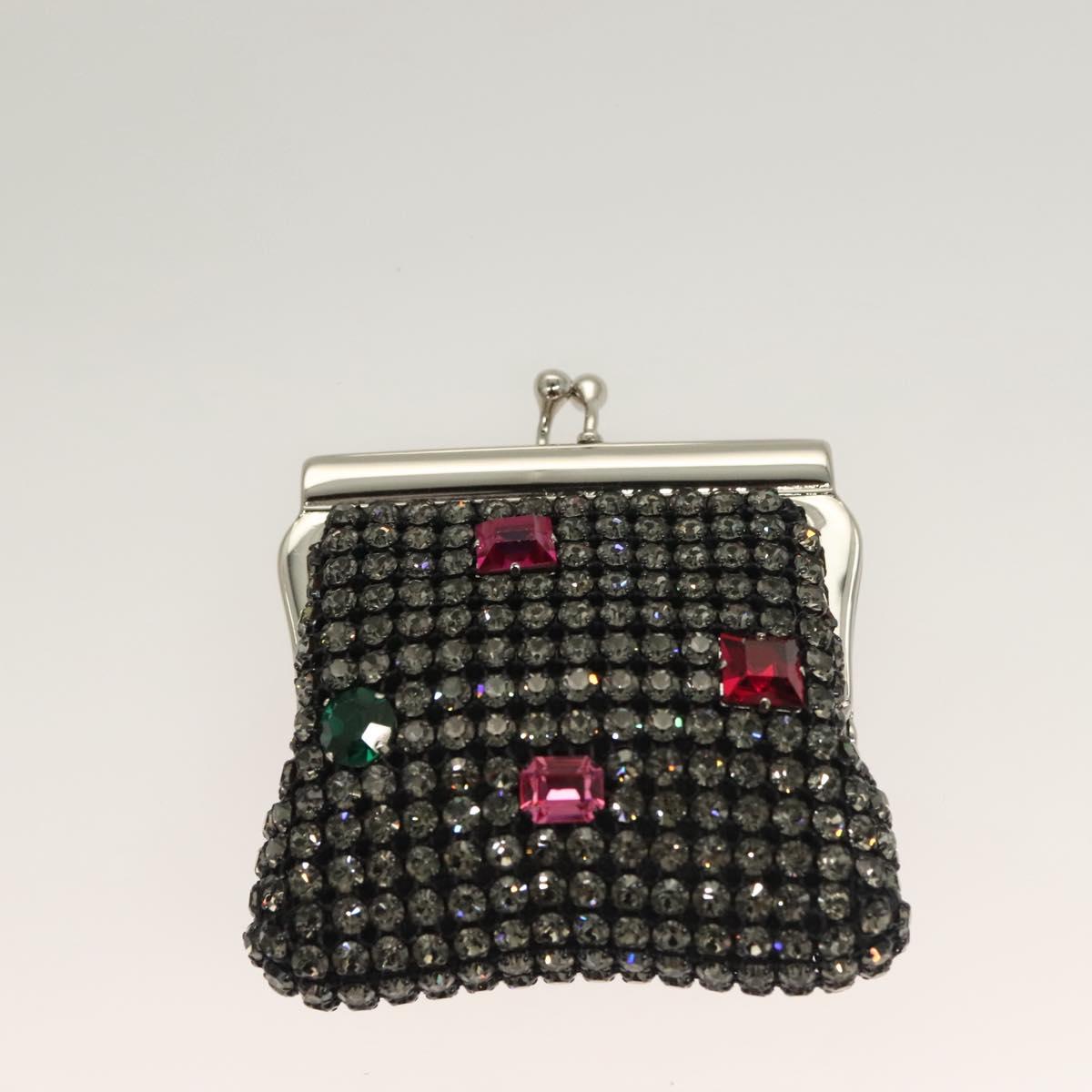 BALLY Rhinestone Chain Shoulder Bag Leather Black Silver Auth BA3151