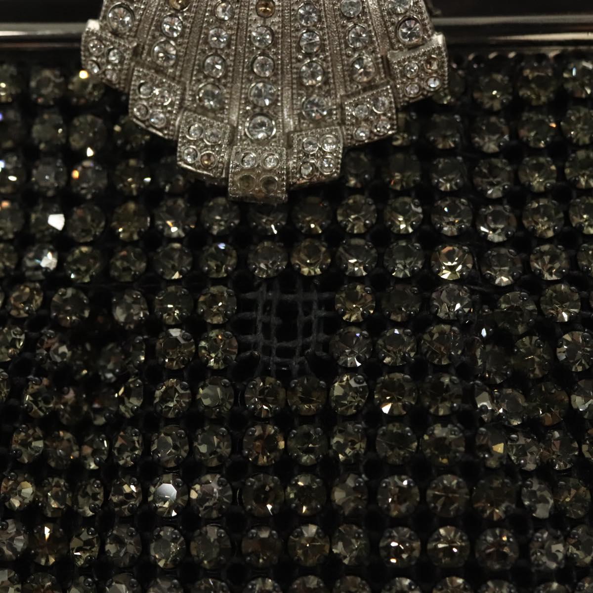 BALLY Rhinestone Chain Shoulder Bag Leather Black Silver Auth BA3151