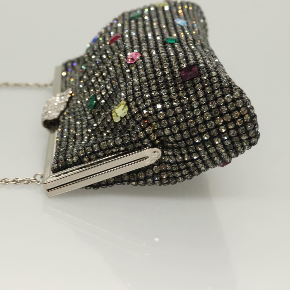 BALLY Rhinestone Chain Shoulder Bag Leather Black Silver Auth BA3151