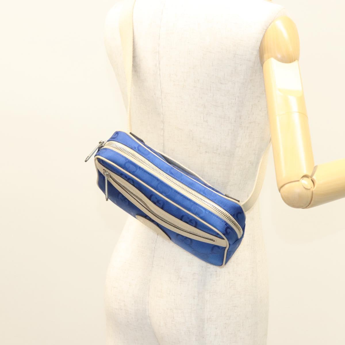 GUCCI GG Canvas Waist Bag Blue Beige 631341 Auth BA3160