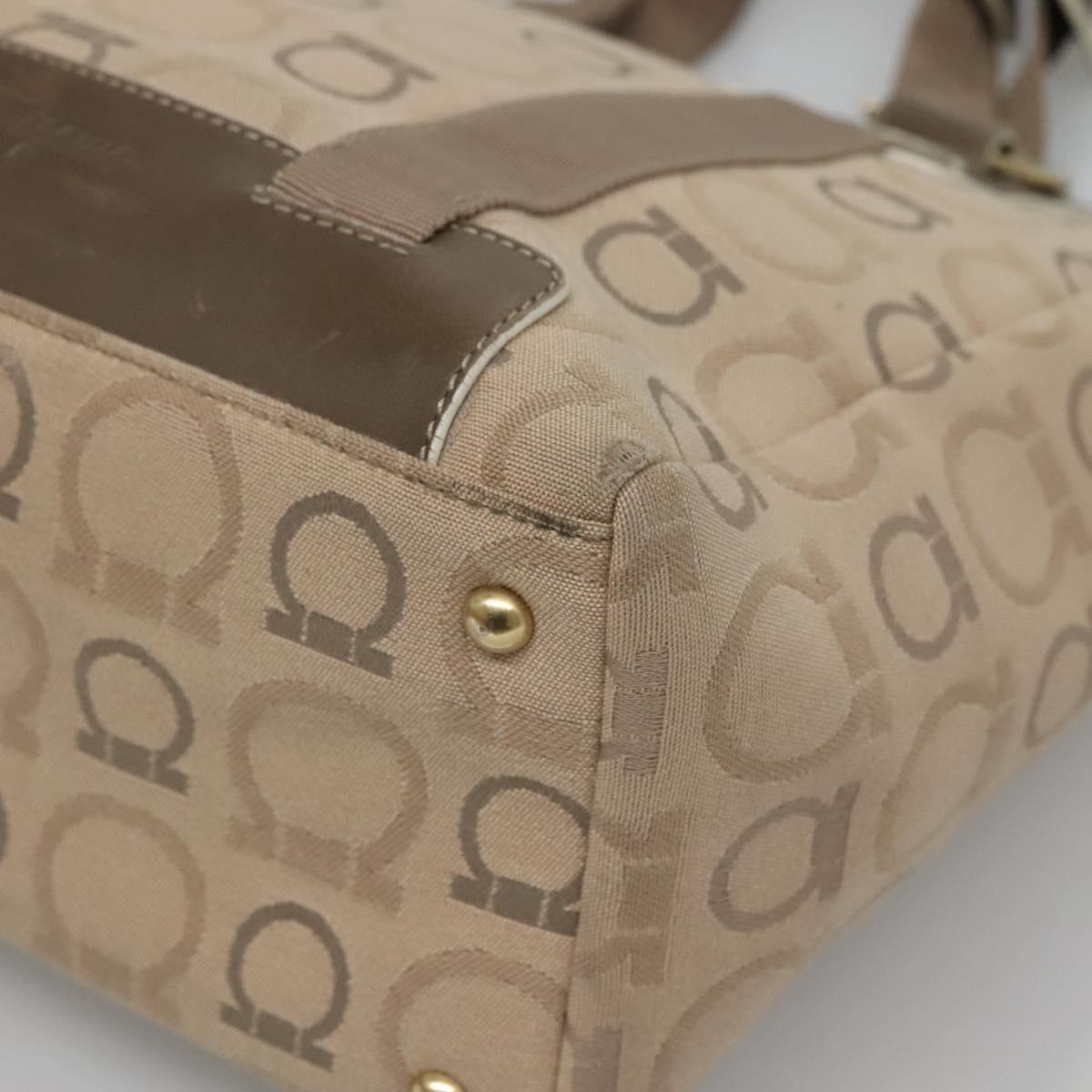 Salvatore Ferragamo Gancini Tote Bag Canvas Beige gold Auth BA3168