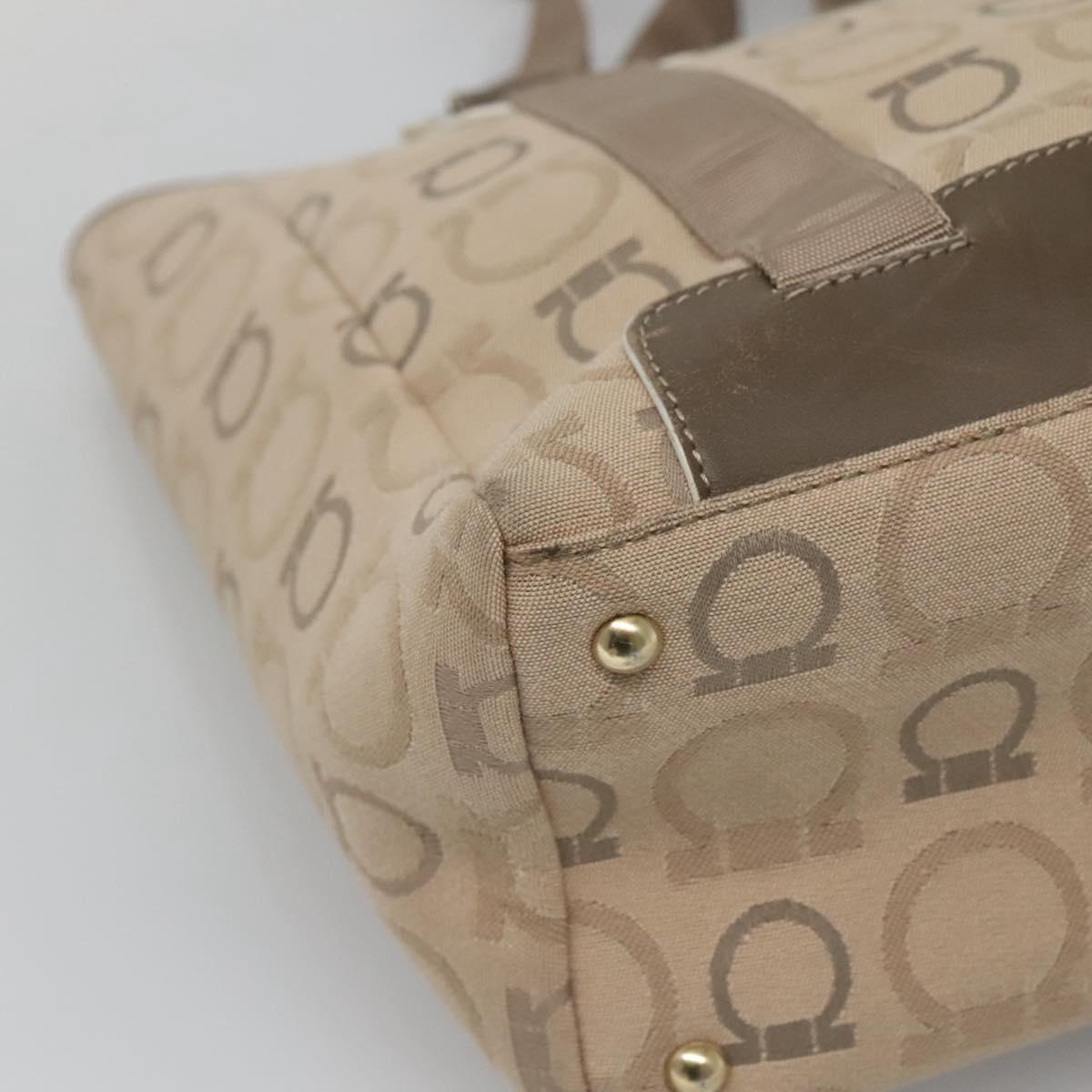 Salvatore Ferragamo Gancini Tote Bag Canvas Beige gold Auth BA3168