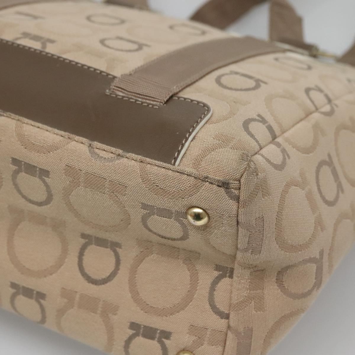 Salvatore Ferragamo Gancini Tote Bag Canvas Beige gold Auth BA3168