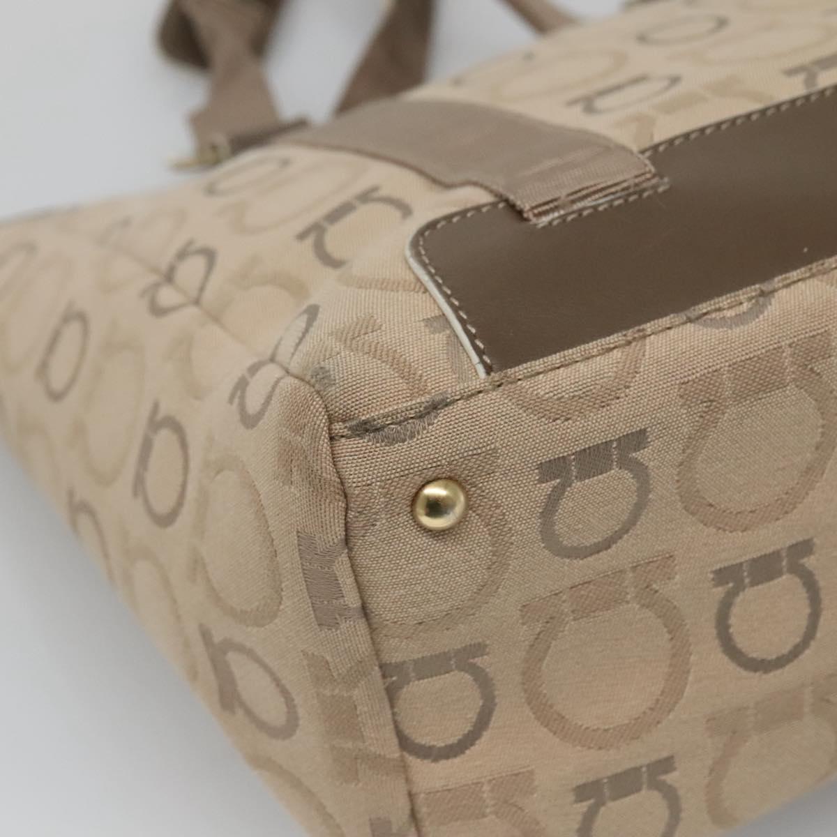 Salvatore Ferragamo Gancini Tote Bag Canvas Beige gold Auth BA3168