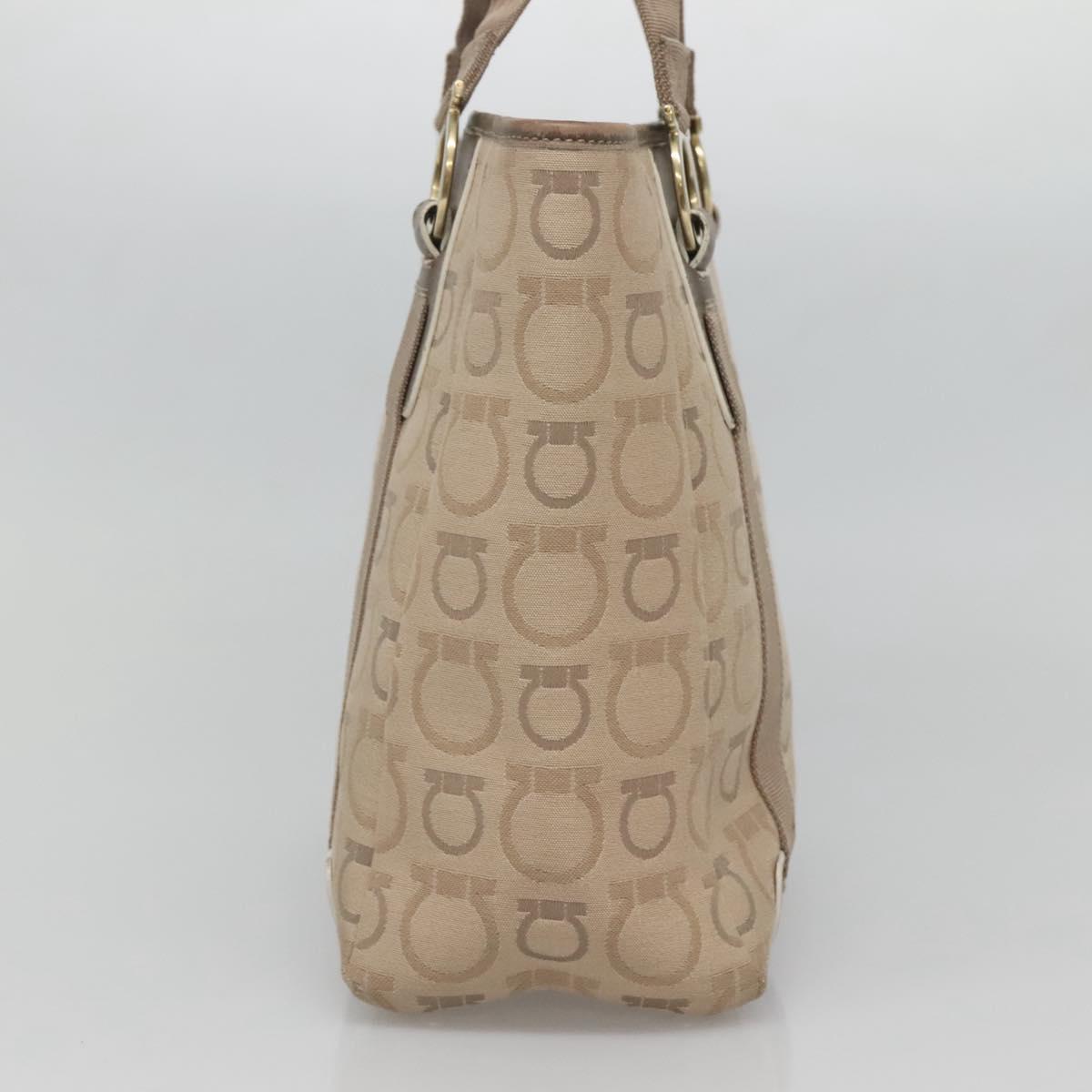 Salvatore Ferragamo Gancini Tote Bag Canvas Beige gold Auth BA3168